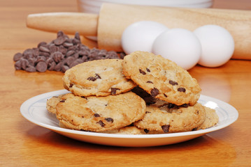 plate of chocolate cookies with ingredients