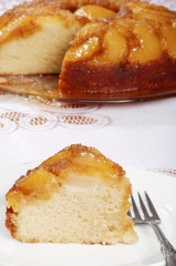 upside down pear cake with more in the background