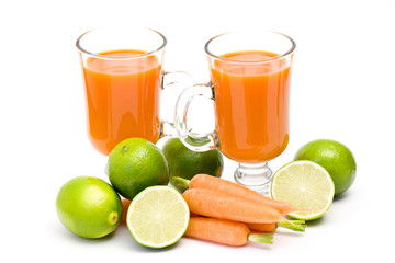 fruits, carrots and fresh juice