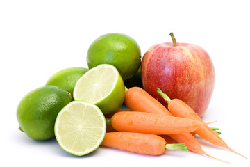 apple, limes and carrots
