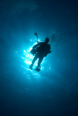 Silhouette of a scuba diver