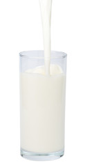 Stream of milk falling in glass