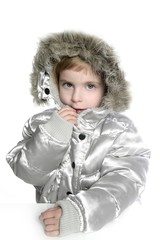 silver fur hood winter coat little girl