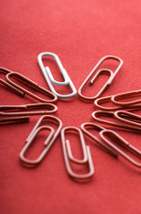 paper clips isolated on red