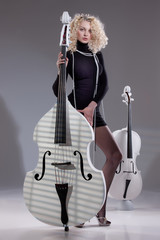 Young Woman With Contrabass