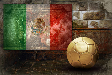 Grunge flag of Mexoco on the wall and ball