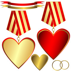 Gold and red hearts