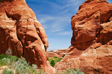 Sunny day in Arches Canyon. Utah. USA