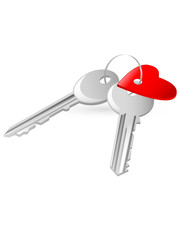 two keys with red heart tag