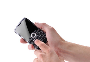 Hand with black cellphone