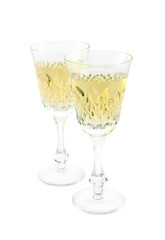 Two wine glasses on white