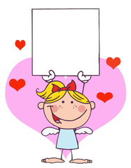 Cartoon Stick Cupid Girl with Banner
