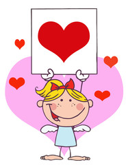Cartoon Stick Cupid Girl with Banner Heart