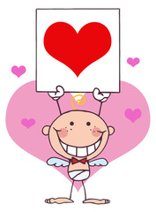 Cartoon Stick Cupid with Banner,Heart