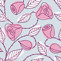 Seamless hand drawn pattern with pink roses