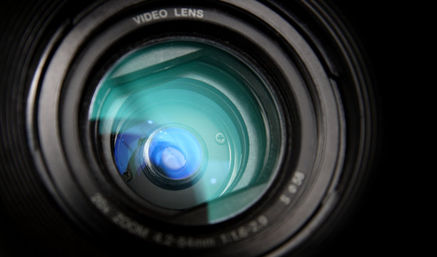 video camera lens close-up