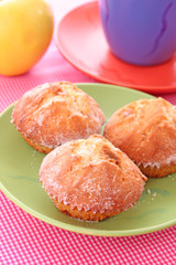 Three cupcakes and coffee on the table