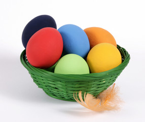 Naklejka premium The green Easter basket with eggs