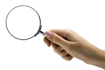 magnifying glass in woman hand