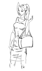 SKETCH. The vector beautiful girl on a white background