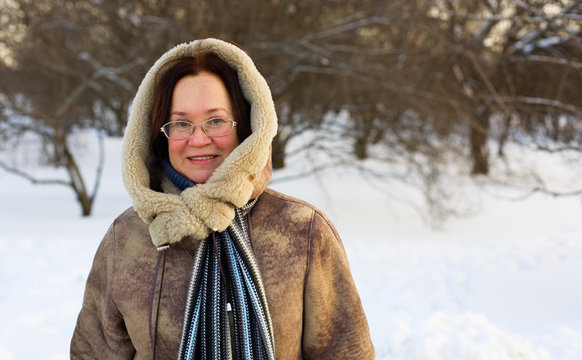 Beautiful Middle Aged Woman Enjoying Winter Day