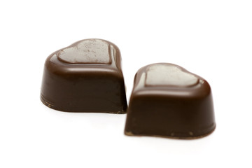 Chocolate hearts isolated on white