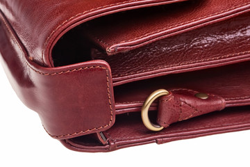 Leather bag side closeup view - horizontal orientation.