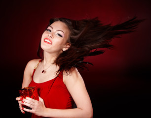 Naklejka premium Girl with red gift box. Valentines day.