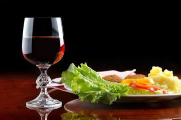 roasted cutlets and  wine