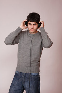 Young man listening music