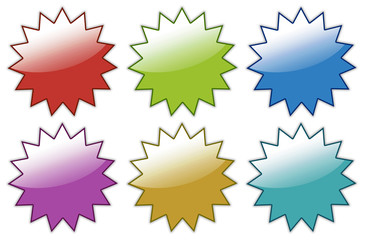 Set of 6 empty sticker buttons in different colors