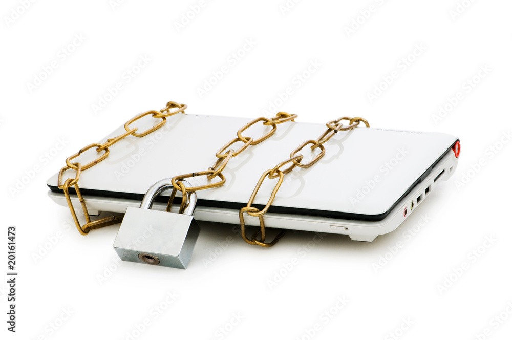 Wall mural concept of computer security with laptop and chain