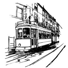 Illustration vectorielle d& 39 un tramway typique à Lisbonne - Portugal