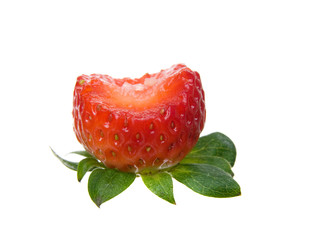 One Organic partially eaten Strawberry