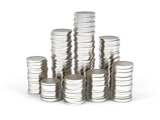Stacks  coins on a white background.