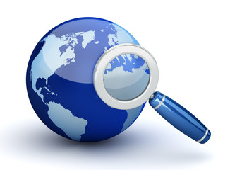 Search icon with globe and magnifier