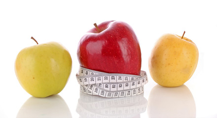 Red, green and yellow apples measured the meter