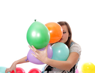 woman with balloons.