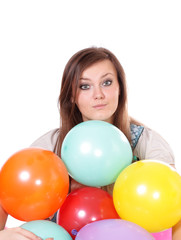 Fototapeta na wymiar woman with balloons, isolated.