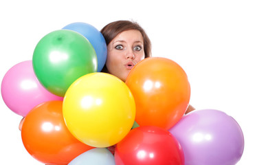 Fototapeta na wymiar woman with balloons, isolated.