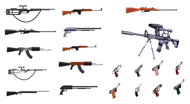 collection of ammuniton, guns, sniper, rifle