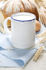 wheat, bread, milk and eggs