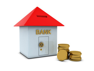 Bank with golden coins
