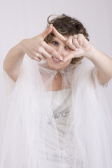 young bride dressed in elegance white wedding dress