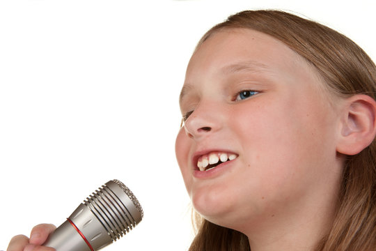 Young Girl Singing Isolated On White