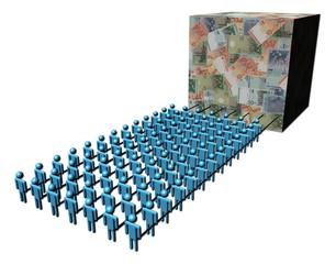 Obraz premium teamwork people pulling cube of Ringgit illustration