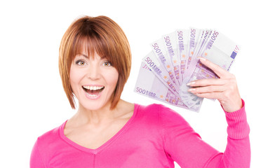 happy woman with money