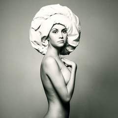Nude woman in fashionable turban