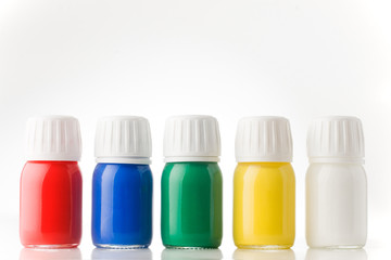 bright colour paint bottles