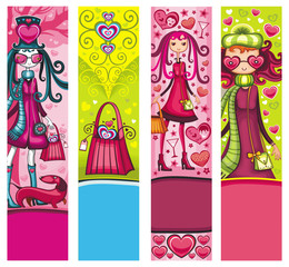 Valentine's Day banners with fashion girls